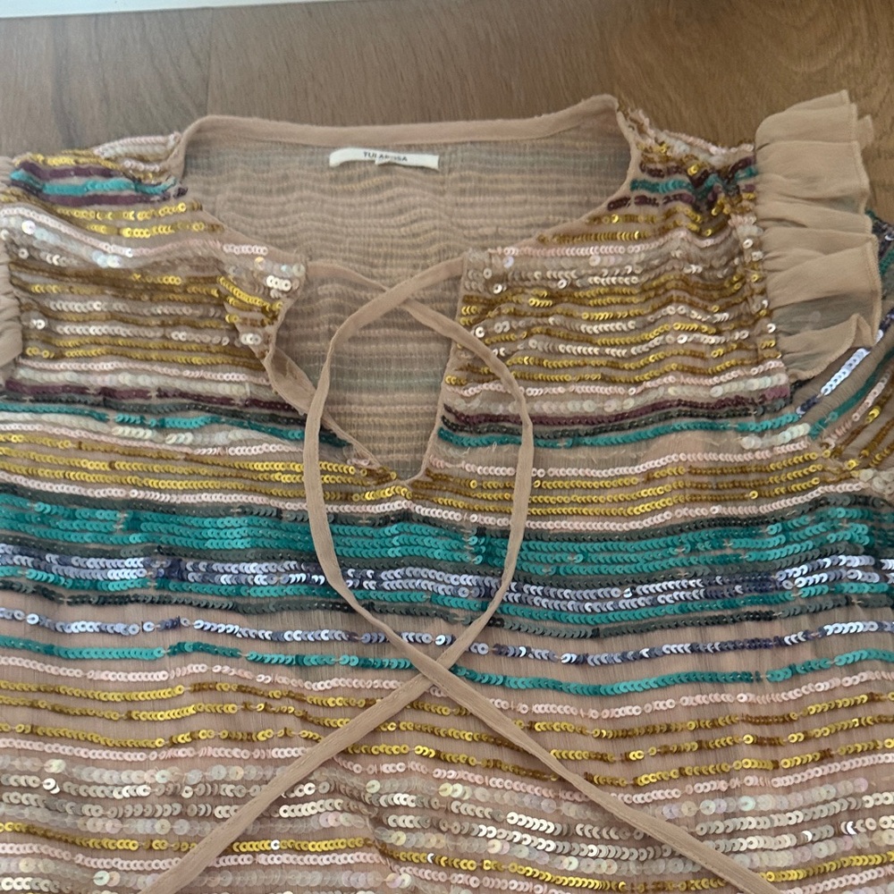 Tularosa Multicolor Striped Mini Dress with Ruffles - Picture 4 of 5